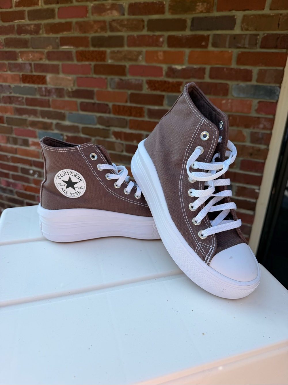 Brand New Converse High Top Platform Sneakers - Brown and White